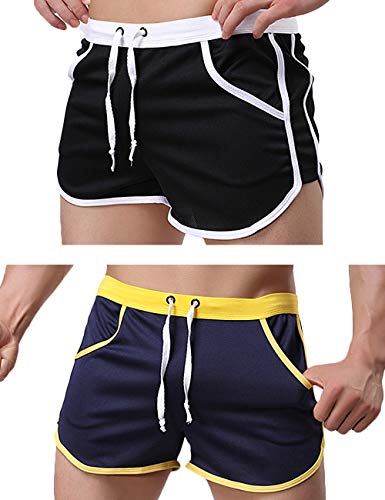 Rexcyril Herren Laufshorts für Workout, Bodybuilding, Fitnessstudio, Sport, Freizeit, kurze Hose, 2er-Pack (Schwarz + Marineblau), Groß von Rexcyril