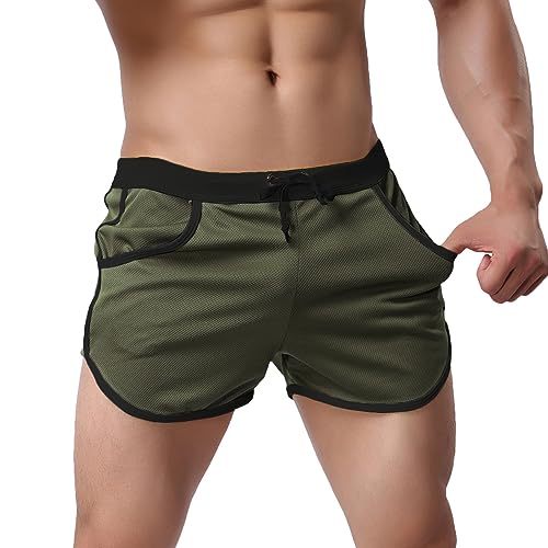 Rexcyril Herren Laufshorts für Workout, Bodybuilding, Fitnessstudio, Sport, Freizeit, kurze Hose, Army Green2, XL von Rexcyril