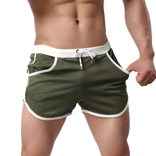 Rexcyril Herren Laufshorts für Workout, Bodybuilding, Fitnessstudio, Sport, Freizeit, kurze Hose, Grün (Army Green), Groß von Rexcyril