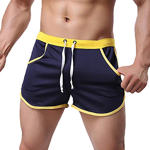 Rexcyril Herren Laufshorts für Workout, Bodybuilding, Fitnessstudio, Sport, Freizeit, kurze Hose, Marineblau, XL von Rexcyril