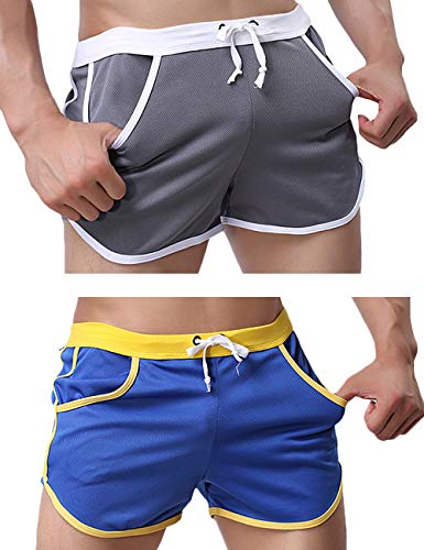 Rexcyril Herren-Shorts für Laufen, Workout, Bodybuilding, Fitnessstudio, Sport, Freizeit, kurze Hose, 2er-Pack (grau + blau), Mittel von Rexcyril