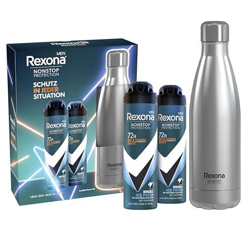 Rexona Men Geschenkset Invisible Ice Fresh Pflegeset mit 2x Deodorant und Wasserflasche (2x 150 ml) von Rexona Men