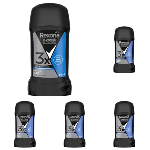 Rexona Men Maximum Protection Deo-Stick Cobalt Dry Antitranspirant mit 96 Stunden Schutz vor Schweiß und Körpergeruch 50 ml (Packung mit 5) von Rexona