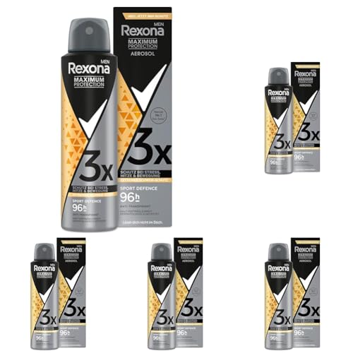 Rexona Men Maximum Protection Deospray Sport Defence Antitranspirant mit 96 Stunden Schutz vor Schweiß und Körpergeruch 150 ml (Packung mit 5) von Rexona Men