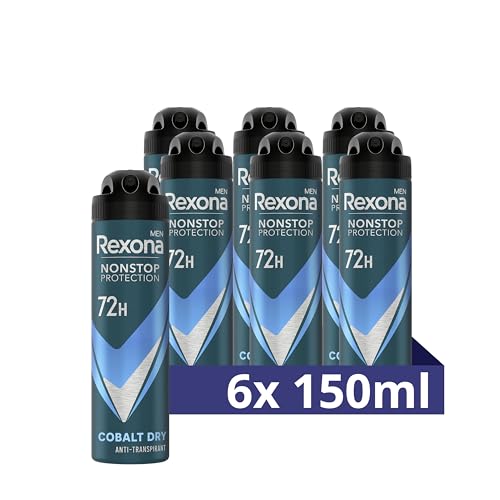 6x Rexona Men Nonstop Protection Deospray Cobalt Dry Anti Transpirant mit 72 Stunden Schutz vor Schweiß und Körpergeruch 150 ml von Rexona