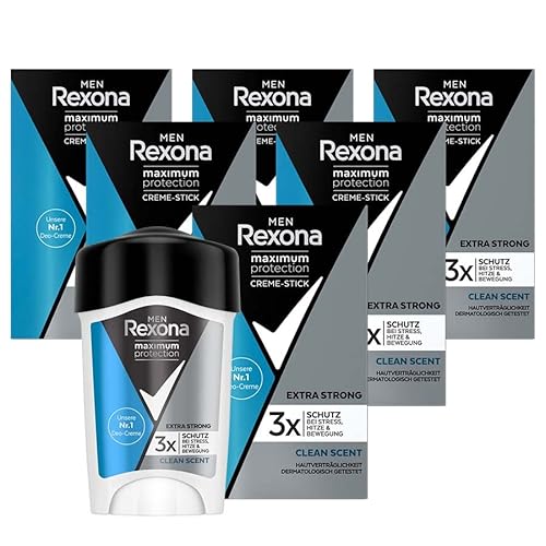 Rexona Men Maximum Protection Anti-Transpirant Deo Creme Clean Scent mit 48 Stunden Schutz gegen starkes Schwitzen und Körpergeruch 45ml 6 Stück von Rexona