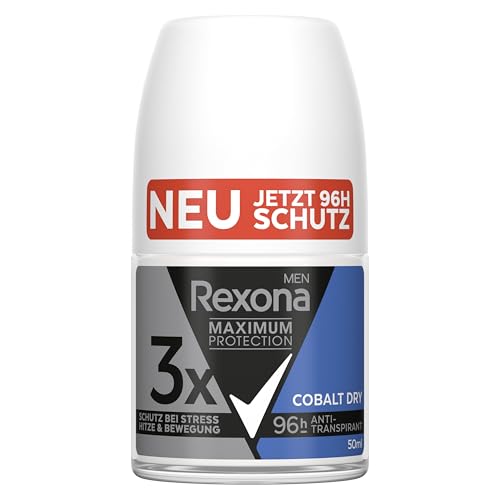 Rexona Men Maximum Protection Deo Roll-On Cobalt Dry Anti Transpirant mit 3x Schutz bei Stress, Hitze & Bewegung 96 Stunden extremer Schutz 50 ml von Rexona