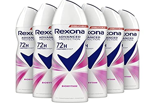 Rexona Women Advanced Protection Biorythm Anti-Transpirant Spray 72 Stunden Schutz vor Schweiß und Körpergeruch - 6 x 150 ml - Vorteilspack von Rexona