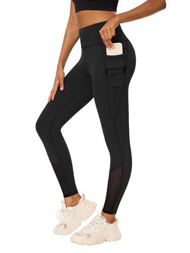 Rexspek Sporthose Damen mit Tasche,Mesh Sporthose Damen High Waist Sport Leggings Damen Laufhose Damen lang Fitnesshose L von Rexspek