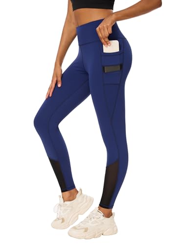 Rexspek Sporthose Damen mit Tasche,Mesh Sporthose Damen High Waist Sport Leggings Damen Laufhose Damen lang Fitnesshose XL von Rexspek