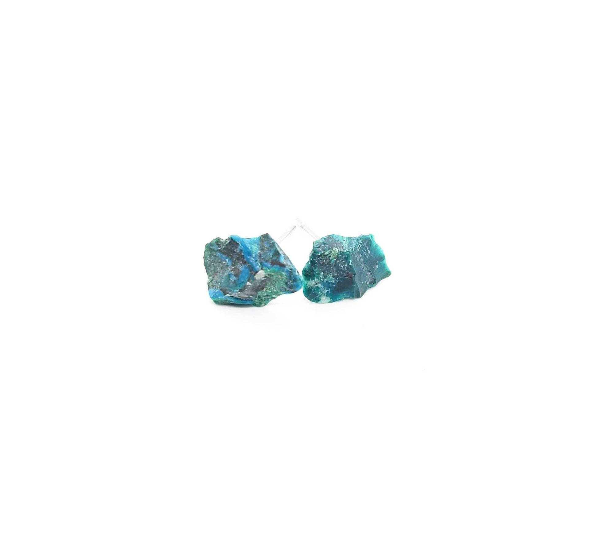 Chrysocolla Ohrstecker, Mehrfarbige Stein Ohrringe, Rohen Schmuck, Geburtstagsgeschenk Für Rock-Liebhaber, Blauer Geschenk Frauen von Rexxycraftedbynature