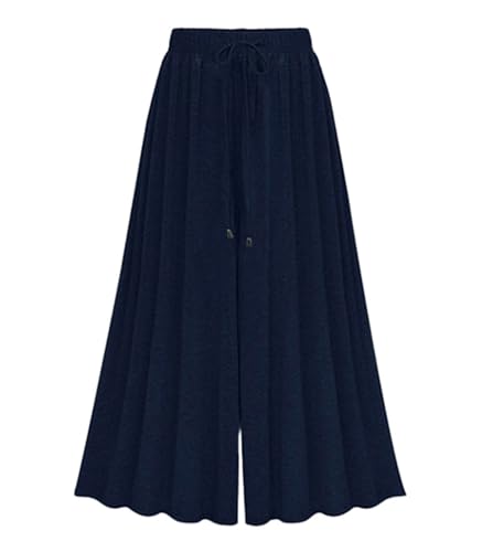 Reyox Damen Palazzo Hose Sommer 7/8 Leicht Hose High Waist Freizeithose mit Tunnezug und Gummizug Navy blau 4XL von Reyox
