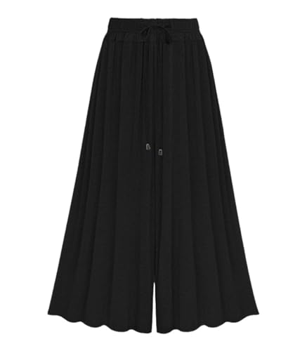 Reyox Damen Palazzo Hose Sommer 7/8 Leicht Hose High Waist Freizeithose mit Tunnezug und Gummizug Schwarz 4XL von Reyox