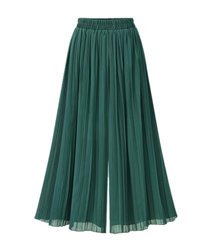 Reyox Damen Palazzo Hose Sommer 7/8 Leicht Hose High Waist Plissee Freizeithose mit Gummizug Grün L von Reyox