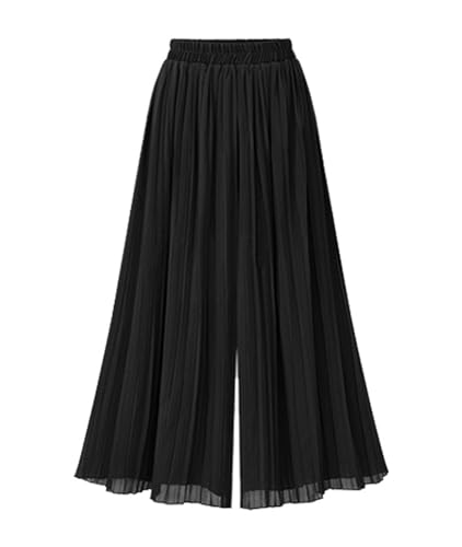 Reyox Damen Palazzo Hose Sommer 7/8 Leicht Hose High Waist Plissee Freizeithose mit Gummizug Schwarz S von Reyox