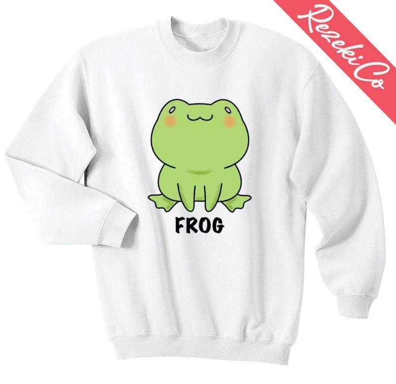 Süßer Frosch Sweatshirt Froschpullover Grün Crewneck Unisex Größe von RezekiCo