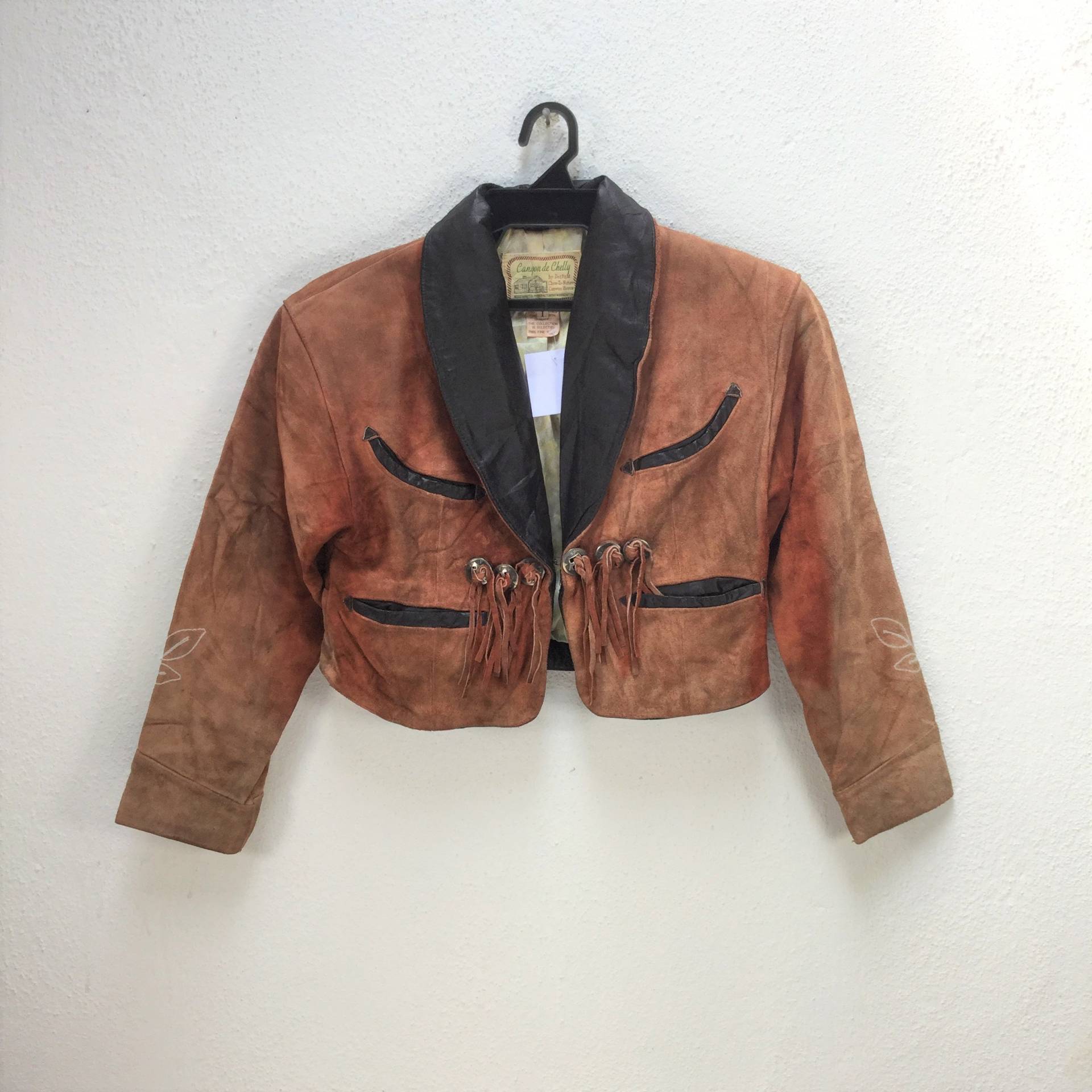 Vintage Canyon De Chelly Wildleder Kurze Frauen Jacke Cowboy Western Braune Lederjacke Retro Größe Xs von RezekiShopRoom