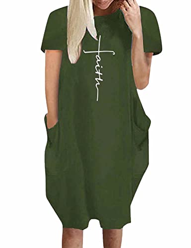 Rfecccy Damen Faith Oversize Baggy T Shirt Causal Lose Party Kurz Midi Kleider mit Taschen, Grün-11, X-Groß Rfecccy Damen Faith Oversize Baggy T Shirt Causal Lose Party Kurz Midi Kleider mit Taschen, Grün-11, X-Groß von Rfecccy