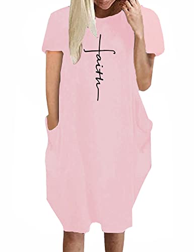 Rfecccy Damen Faith Oversize Baggy T Shirt Causal Lose Party Kurz Midi Kleider mit Taschen, Pink-11, X-Groß Rfecccy Damen Faith Oversize Baggy T Shirt Causal Lose Party Kurz Midi Kleider mit Taschen, Pink-11, X-Groß von Rfecccy