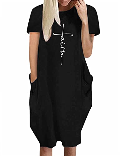Rfecccy Damen Faith Oversize Baggy T Shirt Causal Lose Party Kurz Midi Kleider mit Taschen, Schwarz-11, XX-Large von Rfecccy