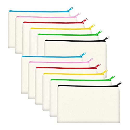 Rfeeuubft 12 Stück Canvas-Tasche, Kosmetiktaschen mit mehrfarbigem Reißverschluss, Federmäppchen aus Segeltuch mit Reißverschluss, für Bastelarbeiten von Rfeeuubft