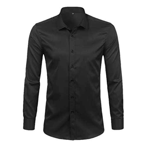 Bambus Faser Herren Hemden Slim Fit Solide Langarm Kausale Button Down Hemden, Schwarz , XXL von Rfmfkkg