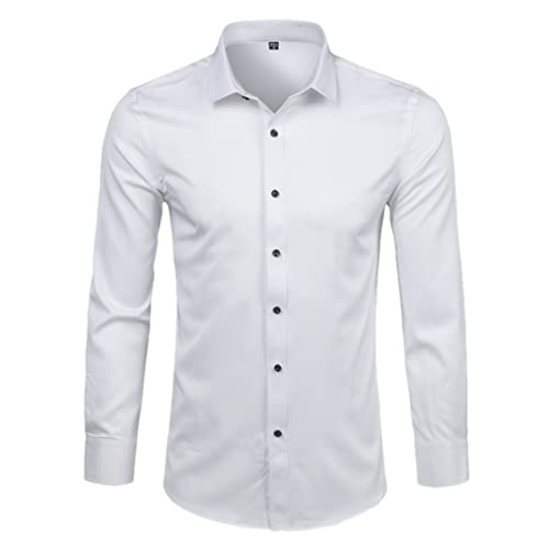 Bambus Faser Herren Hemden Slim Fit Solide Langarm Kausale Button Down Hemden, Weiß, XL von Rfmfkkg