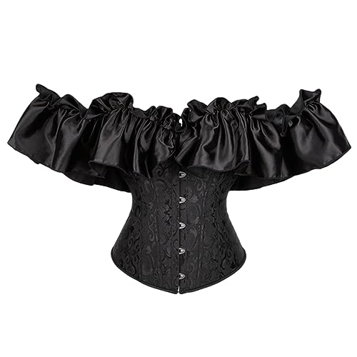 Frauen Vintage Bustiers Und Korsett Top Jacquard Schulterfrei Mit Satin Rüschen Body Shaper, Schwarz , 46 Frauen Vintage Bustiers Und Korsett Top Jacquard Schulterfrei Mit Satin Rüschen Body Shaper, Schwarz , 46 von Rfmfkkg