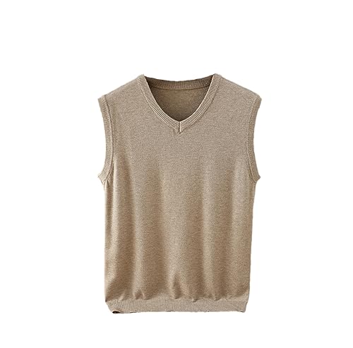 Klassische Stil Herren Stricken Kaschmir Wolle Weste V Kragen Lose Einfarbig Weich Halten Warm Weste, khaki, X-Large von Rfmfkkg