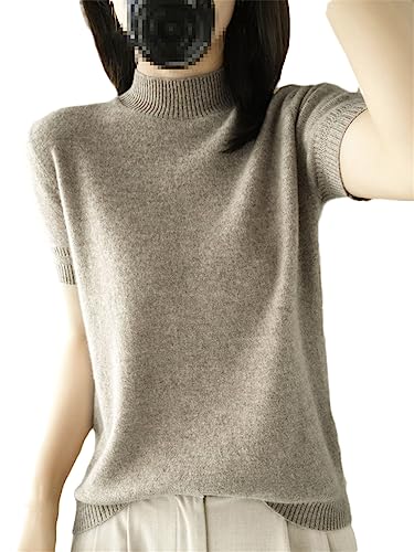Kurzärmliger Damen-Pullover Mit Halbem Stehkragen, Schmaler Baumwollpullover, Weste, T-Shirt Gestrickt khaki9 XXL von Rfmfkkg