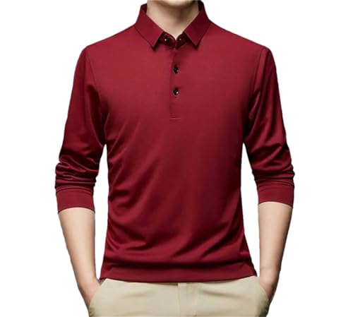 Männer Baumwolle Business Solide Polo Shirts Langarm Knopf Revers Lose Casual T-Shirt Tops, 5, 58 von Rfmfkkg