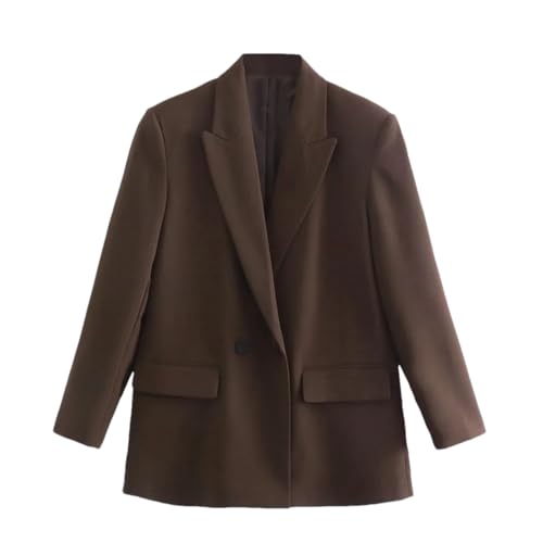 Rfmfkkg Damen Retro Casual Blazer Langarm V-Ausschnitt Zweireiher Lose Anzugmantel, dunkelbraun, XS Rfmfkkg Damen Retro Casual Blazer Langarm V-Ausschnitt Zweireiher Lose Anzugmantel, dunkelbraun, XS von Rfmfkkg
