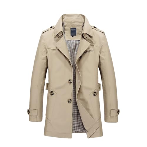 Rfmfkkg Herren Einfarbig Revers Business Trenchcoat Baumwolle Casual Jacke Oberbekleidung Windjacke, khaki, 48 von Rfmfkkg