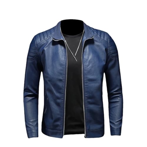 Rfmfkkg Herren Leichte Kunstleder Outwear Stehkragen Casual Motorrad Mantel Jacke, blau, L von Rfmfkkg