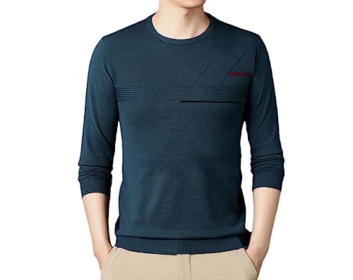 Rfmfkkg Männer Pullover Patchwork Gestreifte Pullover Oansatz Strickwaren Rundhals Schlanke Business Tops Navy Blue M von Rfmfkkg