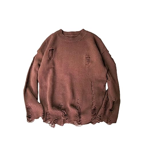 Rfmfkkg Männer Waschen Loch Zerrissene Strickpullover Einfarbig Zerrissene O-Ausschnitt Paar Pullover 1 L von Rfmfkkg