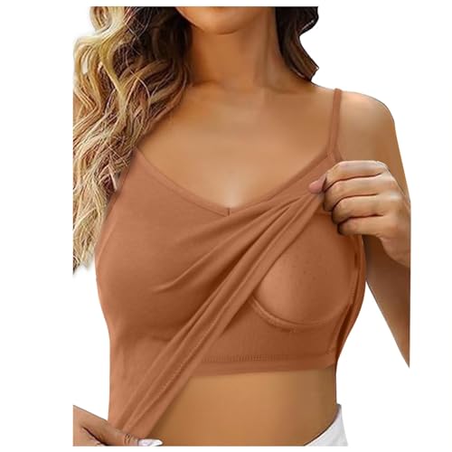 BH Hemd Damen mit Cups, Basic Top Damen Mit Cups Tanktop BH Hemd Frauen Spaghettiträger Tops Bauchfreies Gym Unterhemd Trägertop Y2k T-Shirt Crop Oberteile Trägershirt von Rglashcier