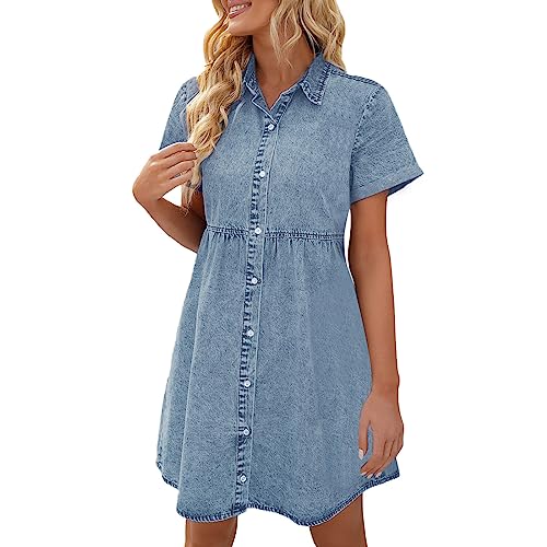 Rglashcier Jeanskleider Damen, Damen Jeanskleid Leicht Knielang Freizeitkleider Kleid Elegant Denim Sommerkleid Midikleid Sommer Strand Hemdkleid A-Linien Kleid Casual Strandkleid M von Rglashcier