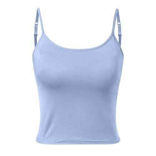 Sommer Tops, Basic Top Damen Mit Cups Tanktop BH Hemd Frauen Spaghettiträger Tops Bauchfreies Gym Unterhemd Trägertop Y2k T-Shirt Crop Oberteile Trägershirt von Rglashcier