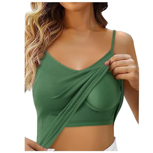 Sport top Damen, Basic Top Damen Mit Cups Tanktop BH Hemd Frauen Spaghettiträger Tops Bauchfreies Gym Unterhemd Trägertop Y2k T-Shirt Crop Oberteile Trägershirt von Rglashcier