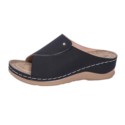 glitzer sandalen, Sandalen & Slides Für Damen Keilabsatz Leder Keilsandalen Offene Elegant Arch Support Schuhe Orthopädische Bequem Breite Atmungsaktiv Sandaletten Platform Lässige Hausschuhe 43 von Rglashcier