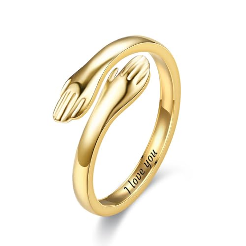 Custom Rings for Women Personalized Mom and Daughter Matching Rings Promise Rings for Her Friendship Inspirational Ring Adjustable Hug Rings for Women Girlfriend Wife Gold Stackable Rings (Gold) von RhanY