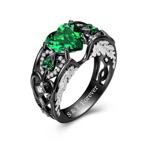Passende Eheringe für Paare Set Versprechen Ringe für ihn und sie anpassbare Smaragd grün Verlobungsringe für Frauen Herren Ehering Wolfram graviert Valentinstag Schmuck Geschenk (Grüner-Dame) von RhanY