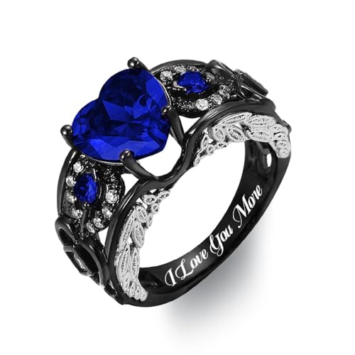 RhanY Custom Name Rings for Women Personalized Grandma Mother Rings with Birthstones Promise Ring Eternity Statement Rings Heart Wedding Rings for Women Blue Sapphire,With Box (Blau) von RhanY