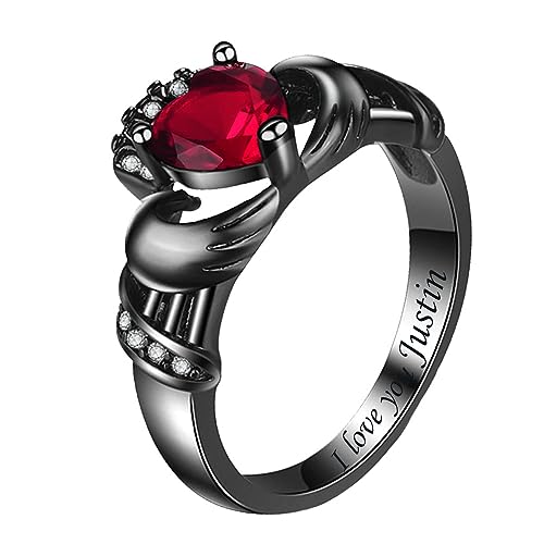 RhanY Custom Promise Rings for Couples Red and Black Engagement Rings for Couples His Hers Wedding Ring Sets Couples Matching Rings Set Rings for Men Women Engagement Rings (Rot-Dame) von RhanY
