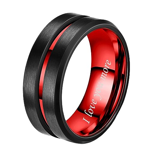 RhanY Custom Promise Rings for Couples Red and Black Engagement Rings for Couples His Hers Wedding Ring Sets Couples Matching Rings Set Rings for Men Women Engagement Rings (Rot-Herr) von RhanY