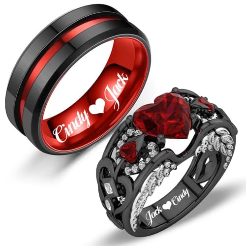RhanY Personalisierte Partnerringe Set - Schwarz, Rot, Blau, Lila - Größe 5-13 - Personalisierbare Ehe- und Verlobungsringe für Paare - Hochzeits- und Valentinsgeschenk von RhanY
