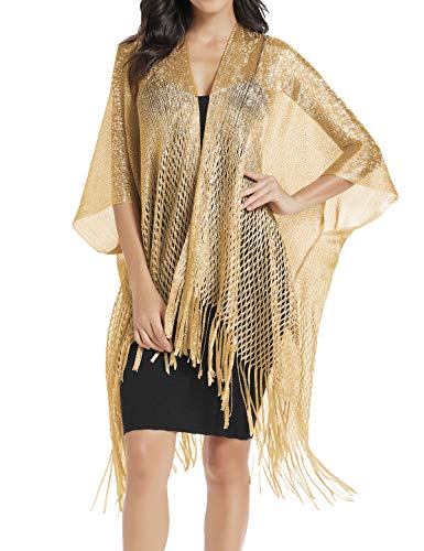 Rheane Damen Kimono-Cardigan mit Schal und Wraps, groß, metallisch - Gold - Groß von Rheane