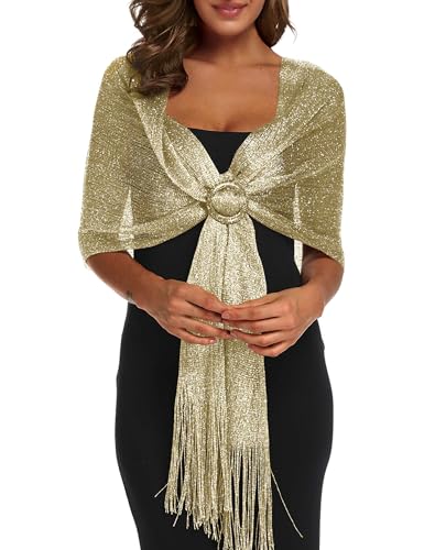 Rheane Funkelnde metallische Schals und Wickeltücher mit Schnalle für Abendveranstaltungen, Partykleider, Hochzeitsfeiern, S. Matcha/Silber (mit grüner Schnalle), 42 von Rheane