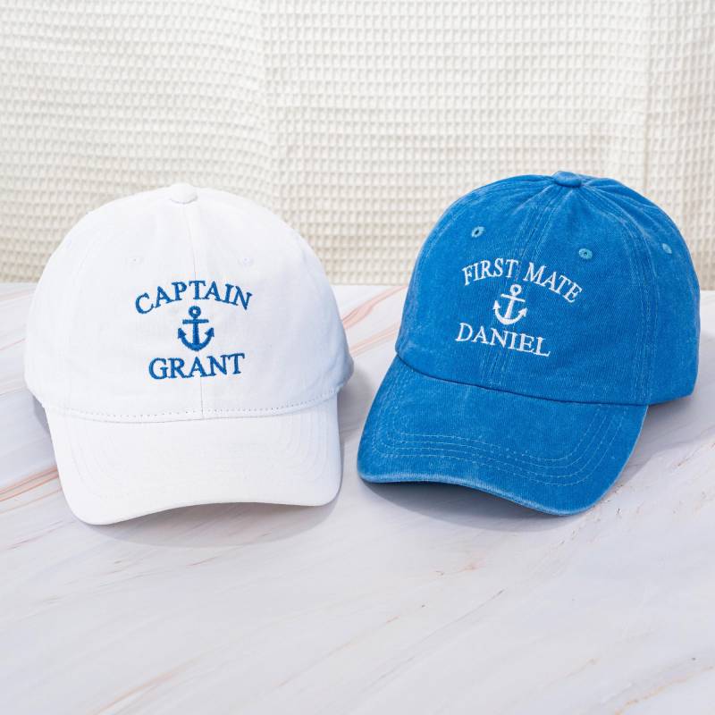 Custom Embroidered Captain Hat, First Mate Personalized Cap, Anchor Logo Unisex Vintage Baseball Boating Nautical Gift von RheinhardYoursCraft